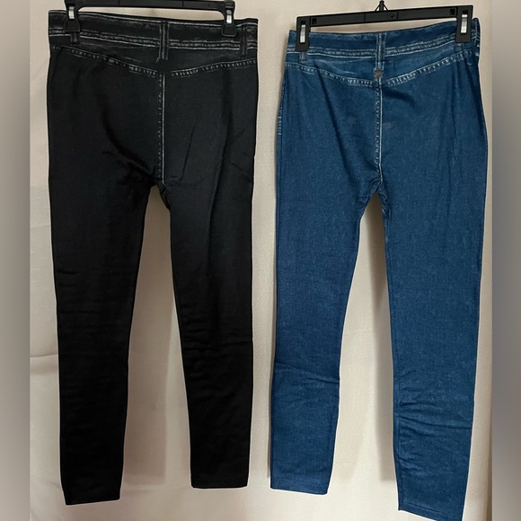 Bundle of 2 Winter Theral Denim Leggings. BLUE & BLACK. 95% polyester 5% spandex - Picture 2 of 12